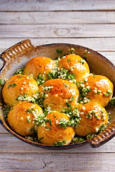 Buns Pampushky Ukrainian Garlic Bread Bread Rolls Garlic Parsley Baking — Stock Photo, Image