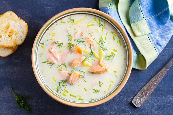 Salmon Soup Creamy Hearty Salmon Fish Soup Clean Eating Healthy — Stock Photo, Image