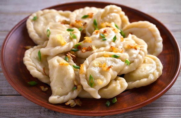 Knödel Gefüllt Mit Kartoffeln Knödel Mit Füllung Horizontal — Stockfoto