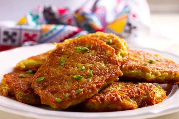 Gâteaux Aux Pommes Terre Beignets Légumes Latkes Draniki Des Crêpes — Photo