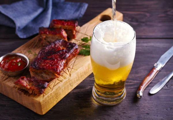 Spareribs Van Bier Varkensvlees Bier Vlees Glas Ale — Stockfoto