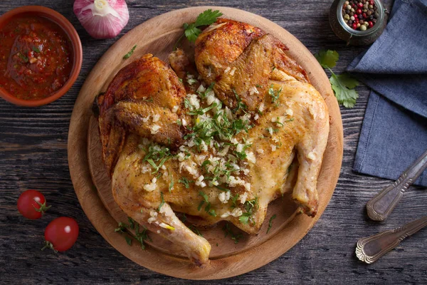 Grilled Spatchcock Chicken Garlic — Stock Photo, Image