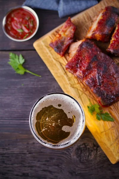 Spareribs Van Bier Varkensvlees Ale Vlees Bier Voedsel Concept Beeld — Stockfoto