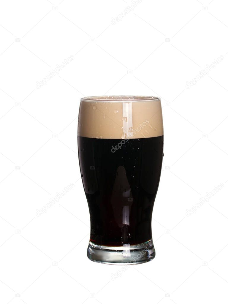 Glass of beer stout, isolated on white background