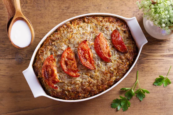 Beef Rice Cabbage Casserole View Top Studio Shot — Stock Photo, Image