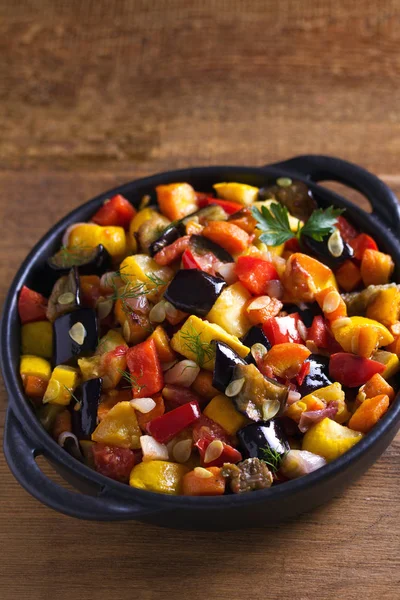 Vegetable Stew Eggplant Pepper Tomato Zucchini Carrot Onion Stewed Vegetable — Stock Photo, Image