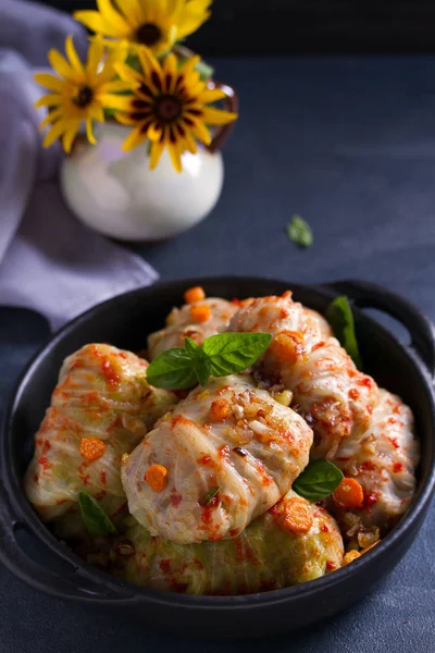 Gefüllte Kohlblätter Mit Fleisch Reis Und Gemüse Chou Farci Dolma — Stockfoto