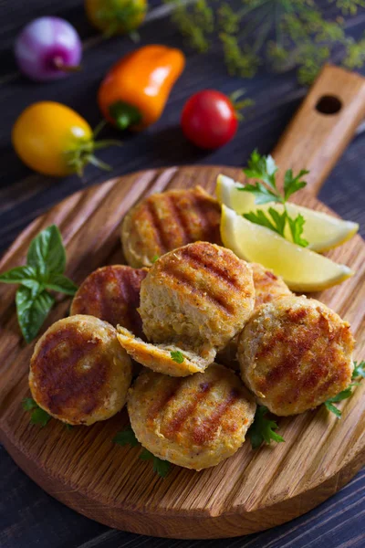 Fish Cakes Fish Patties Fried Cutlets Minced Fish Serving Board — Stock Photo, Image