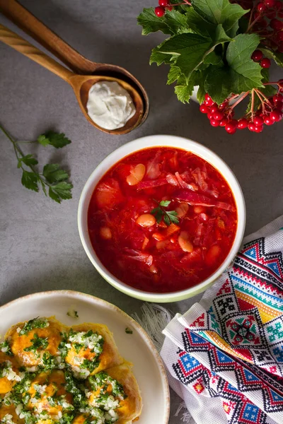 Polévka Zeleniny Masa Fazolí Řepy Boršč Boršč Boršč Boršč Tradiční — Stock fotografie