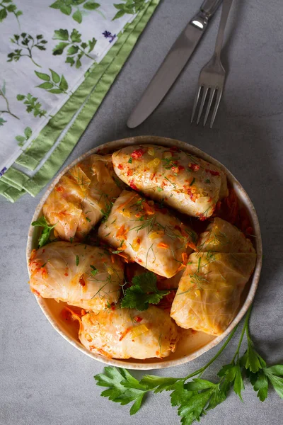 Hojas Col Rellenas Con Carne Arroz Verduras Chou Farci Dolma — Foto de Stock