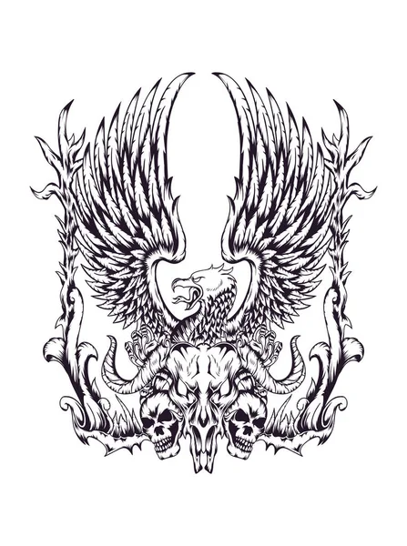 Death Eagle Line Art — Stock Vector