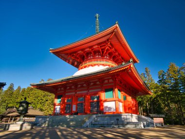 Osaka 'nın güneyindeki Wakayama Bölgesi' ndeki Koya Dağı yerleşiminin merkezindeki Danjogaran 'daki tapınak binaları..