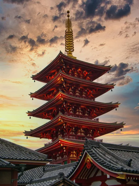 Taken Dusk Five Storey Pagoda Senso Tokyo Oldest Buddhist Temple — Stock Photo, Image