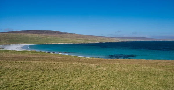 Areia Branca Mar Azul Sandwick Ilha Unst Shetland Escócia Reino — Fotografia de Stock