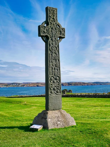 Uma Cruz Celta Histórica Abadia Iona Nas Hébridas Internas Escócia — Fotografia de Stock