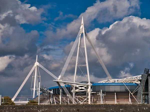 Two Four White Cable Stayed Truss Masts Cardiff Millennium Principality — Stock Photo, Image