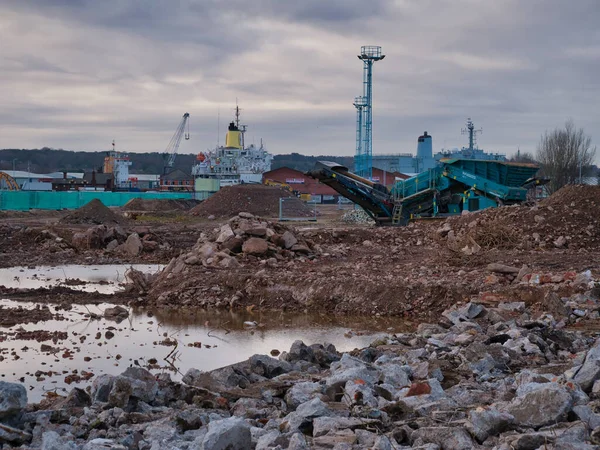 Betonschutt Auf Dem Gerodeten Gelände Des Neubaugebiets Wirral Waters Birkenhead — Stockfoto