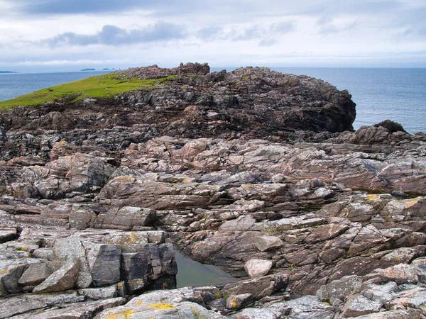 Paysage Côtier Dramatique Strates Rocheuses Nev Stuis Sur Île Yell — Photo