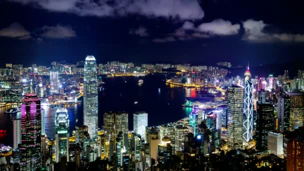 Χονγκ Κονγκ Διάσημο Νυχτερινή Άποψη Χρονική — Αρχείο Βίντεο
