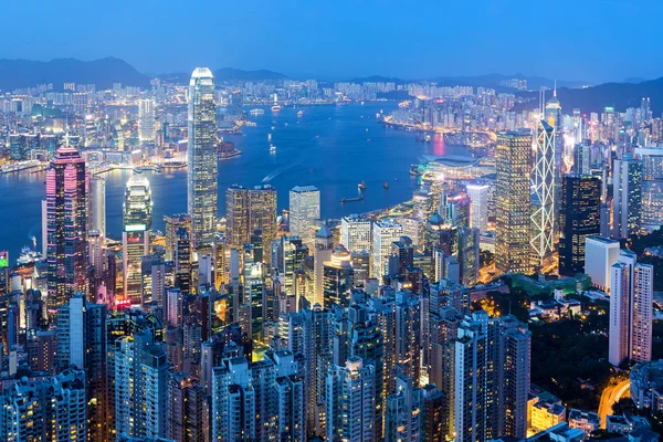 Vista Notturna Hong Kong Dal Victoria Peak — Foto Stock