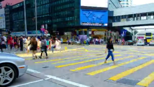 Voetgangers Bussen Verkeer Central District Hong Kong Hpyerlapse — Stockvideo