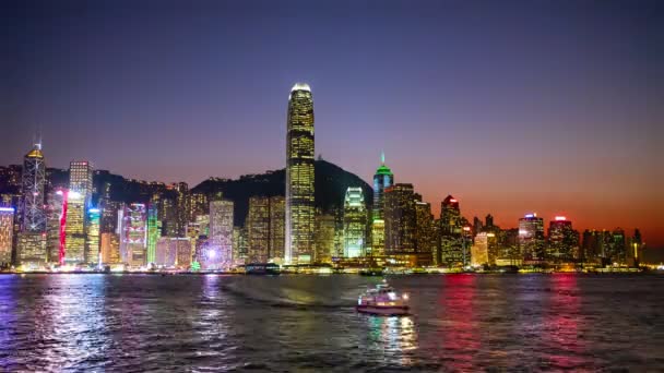 Горизонта Острова Гонконг Гавань Виктория Ночная Точка Зрения Промежуток Времени — стоковое видео