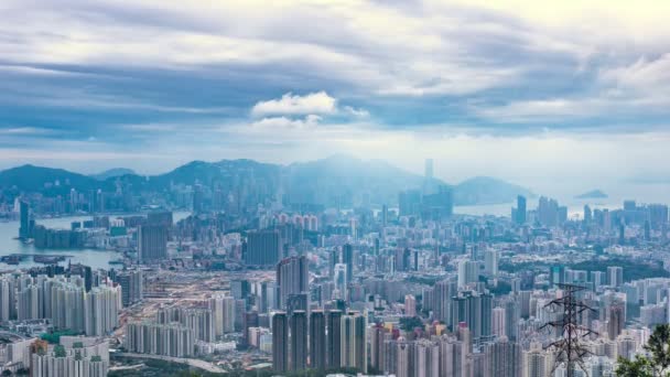 Paisaje Urbano Hong Kong Vista Del Horizonte Desde Pico Kowloon — Vídeos de Stock