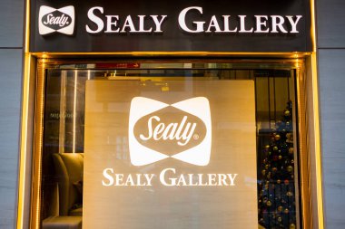 Hong Kong, 17 Aralık 2018: Sealy Galeri yatak mağaza cephe ve işareti 