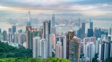 Hong Kong cityscape manzarası görünümünden Victoria Peak - timelapse