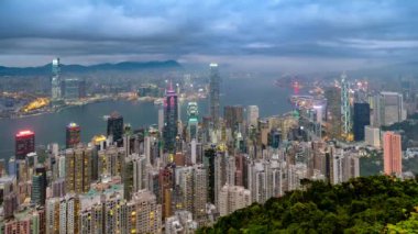 Hong Kong cityscape manzarası gece görünümü - zaman atlamalı