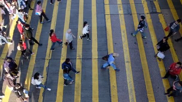 Kowloon Hong Kong February 2019 View Slow Motion Crosswalk Crowdy — стоковое видео