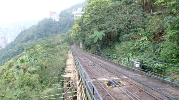 Touristen Tram Auf Dem Gipfel Hongkong — Stockvideo