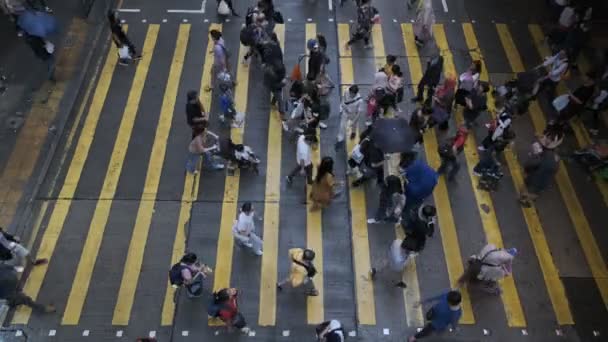 Kowloon Hongkong Kwiecień 2019 Widok Dół Crosswalk Tłum Tłumnej Ludzi — Wideo stockowe