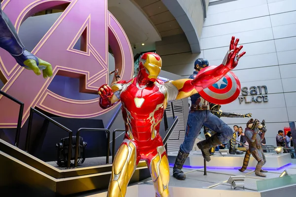 Causeway Bay Hong Kong China Maio 2019 Avengers Apresenta Estátuas — Fotografia de Stock