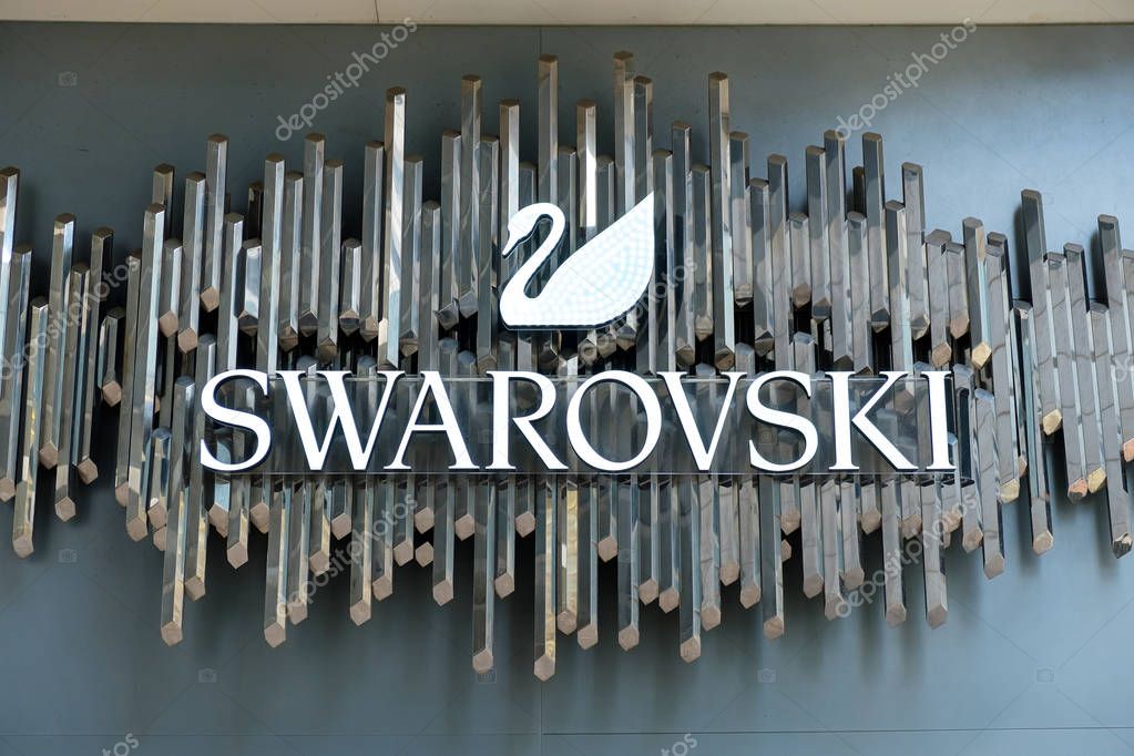 Tsim Sha Tsui, Hong Kong, China - April 09, 2019: Swarovski brand logo seen in Tsim Sha Tsui Hong Kon