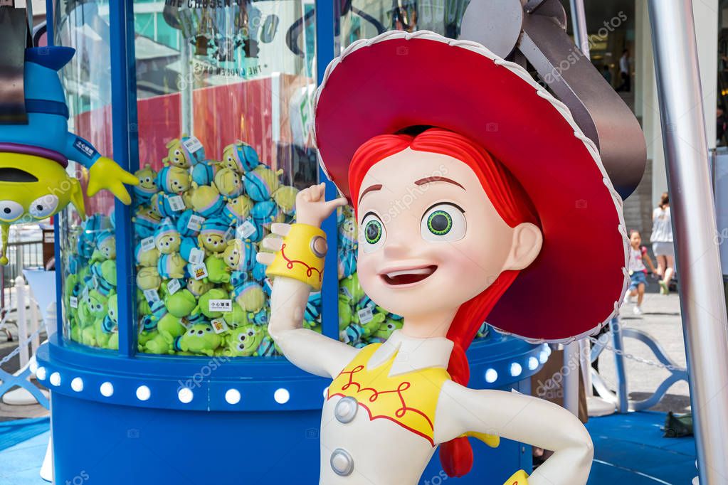 Hong Kong -July 26, 2019: Disney and Pixars Toy Story 4 movie backdrop display with cartoon characters Exhibition activity in Harbour city,Tsim Sha Tsui, Hong Kong