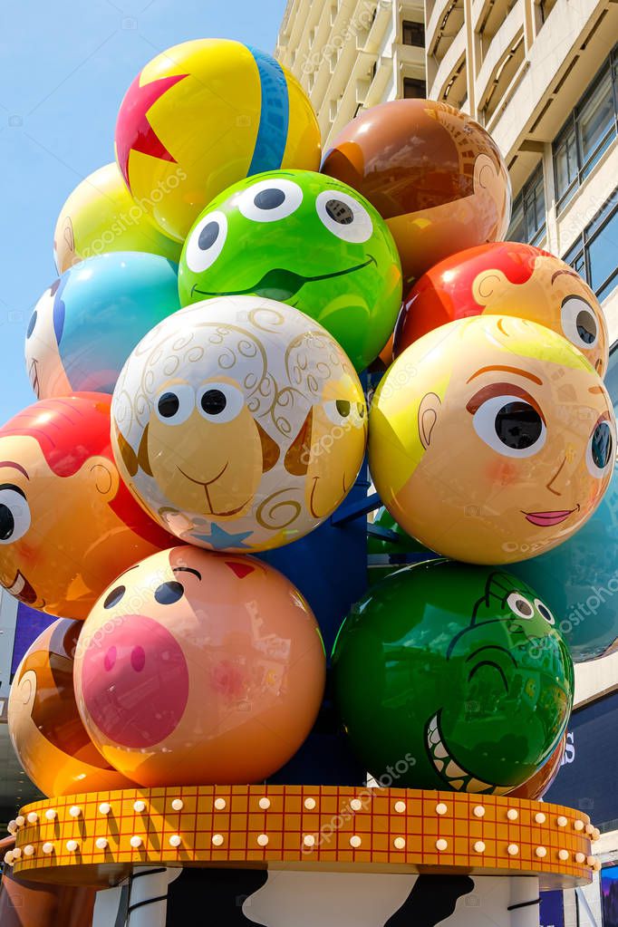 Hong Kong -July 26, 2019: Disney and Pixars Toy Story 4 movie backdrop display with cartoon characters Exhibition activity in Harbour city,Tsim Sha Tsui, Hong Kong