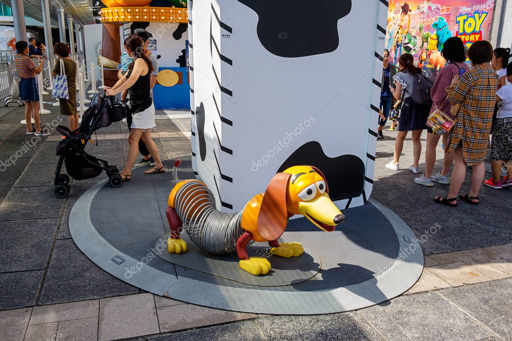 Hong Kong -July 26, 2019: Disney and Pixars Toy Story 4 movie backdrop display with cartoon characters Exhibition activity in Harbour city,Tsim Sha Tsui, Hong Kong