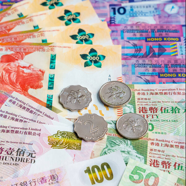 HongKong Dollar Money Banknote With Coins 