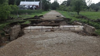 Road damage due to heavy rain and flash floods clipart
