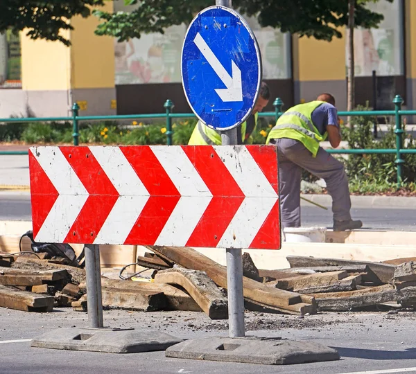 Straßensperrung Beim Straßenbau Der Stadt — Stockfoto