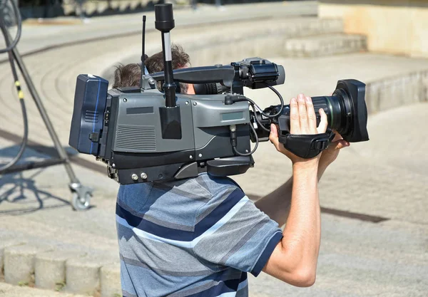 Cameraman Trabalha Livre Hora Verão — Fotografia de Stock