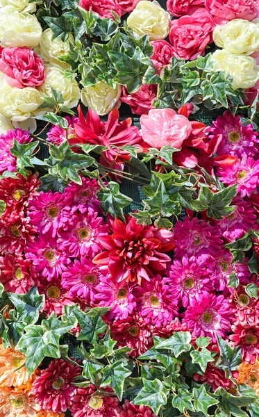 Rose and margaret flowers on a wall