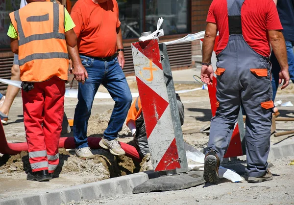Trabajadores Construcción Carreteras Ciudad — Foto de Stock