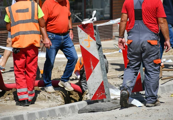 Workers Road Construction City — Stock Photo, Image