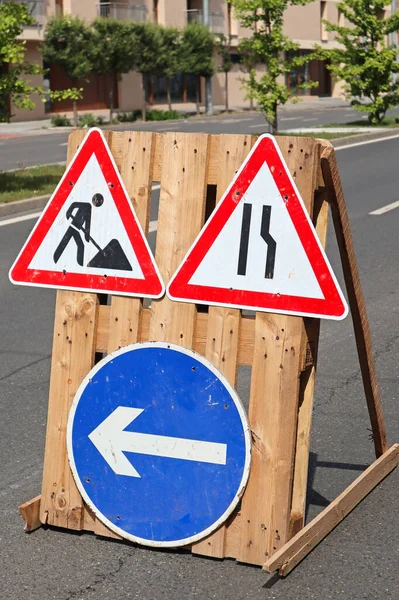 Verkehrszeichen Baugebiet Der Stadtstraße — Stockfoto