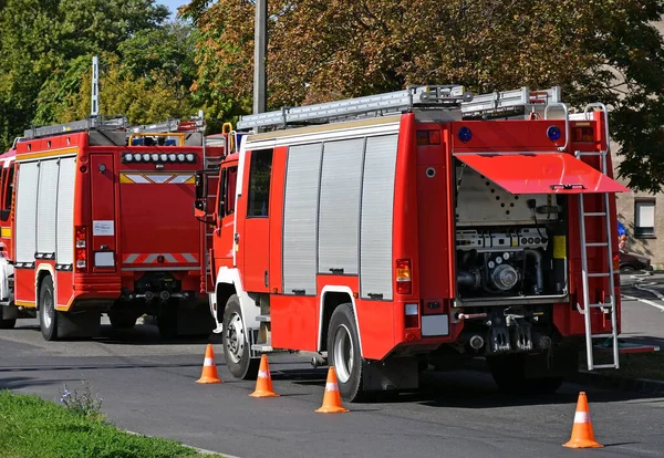 Camion Dei Pompieri Sulla Scena Incendio — Foto Stock