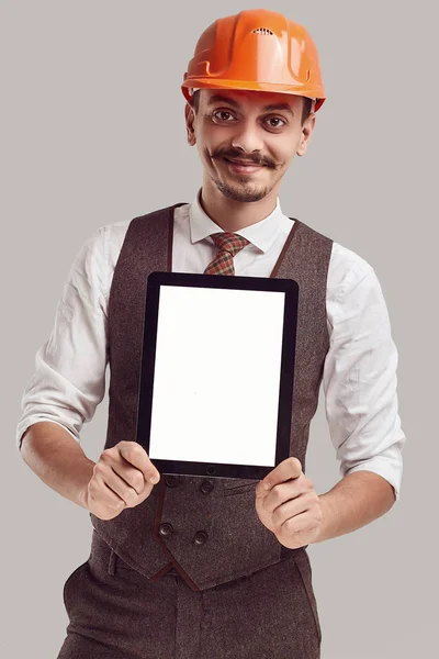 Retrato Del Apuesto Joven Arquitecto Árabe Confiado Con Bigote Lujo —  Fotos de Stock