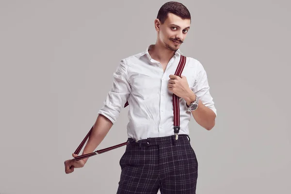 Retrato Joven Guapo Hipster Árabe Confiado Con Bigote Lujo Con —  Fotos de Stock