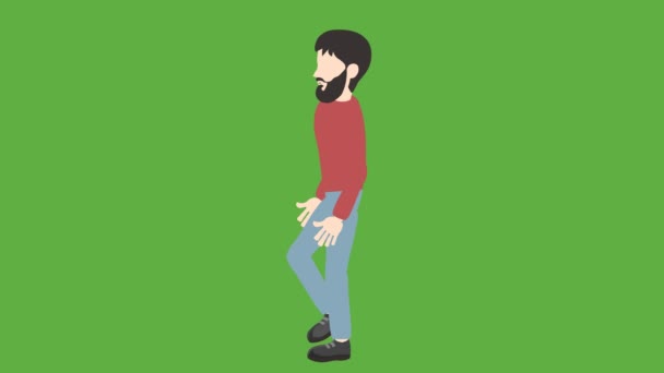 Белый Мужчина Бородой Ходит Плоская Анимация Прогулки Зеленом Фоне Инфографика — стоковое видео